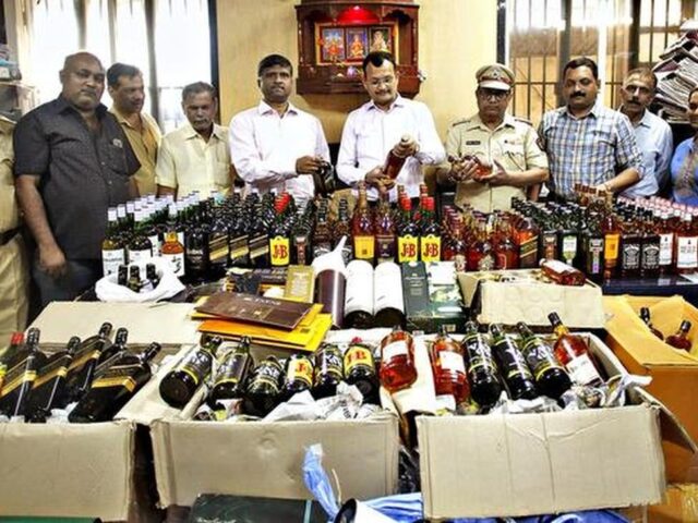 Three arrested after liquor bottles found at pharma firm